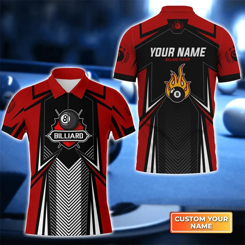 

Personalized Name 3D Print Polo Man Polo Shirts Funny Billiard Sports Lapel Blouse Fashion Hip Hop Harajuku Streetwear Gift Tops