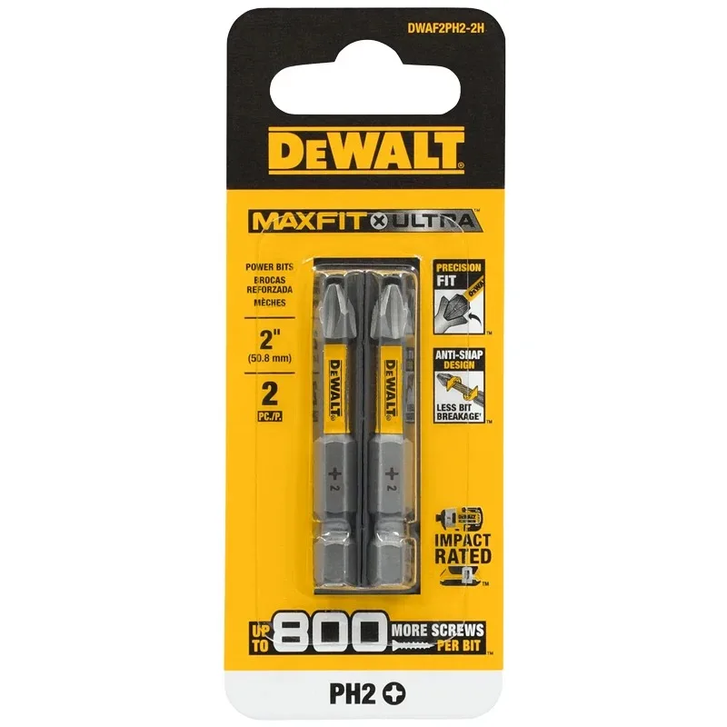 DEWALT DWAF2PH2-2H Maxfit X Ultra PH2 Phillips 50mm Impact Drill Bit Set 2PC - up to 800 More Screws per Bit Tool Attachments