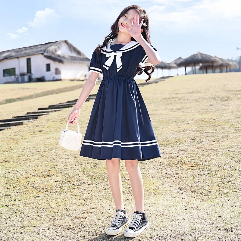 

2023 New Fashion Girls Academy Dress Bow Dress Light and Breathable Hanfan Fashion Campus Girls Summer Essential School Uniform