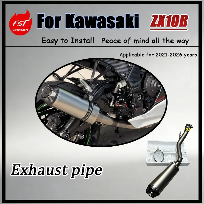 For Kawasaki ZX10R FST Track-Style Titanium Alloy Mid-Pipe Exhaust Precision-Formed Midsection for Enhanced Performance