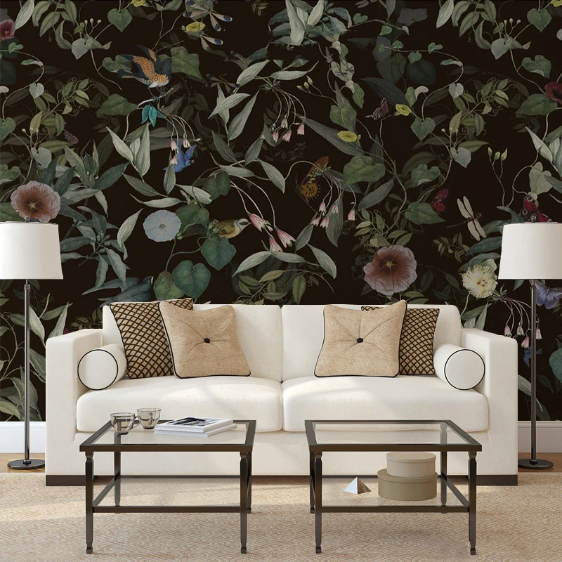 

Светлые роскошные обои в американском стиле в стиле ретро, тропические фрески, ручная роспись, индивидуальный ТВ-фон, декор для спальни