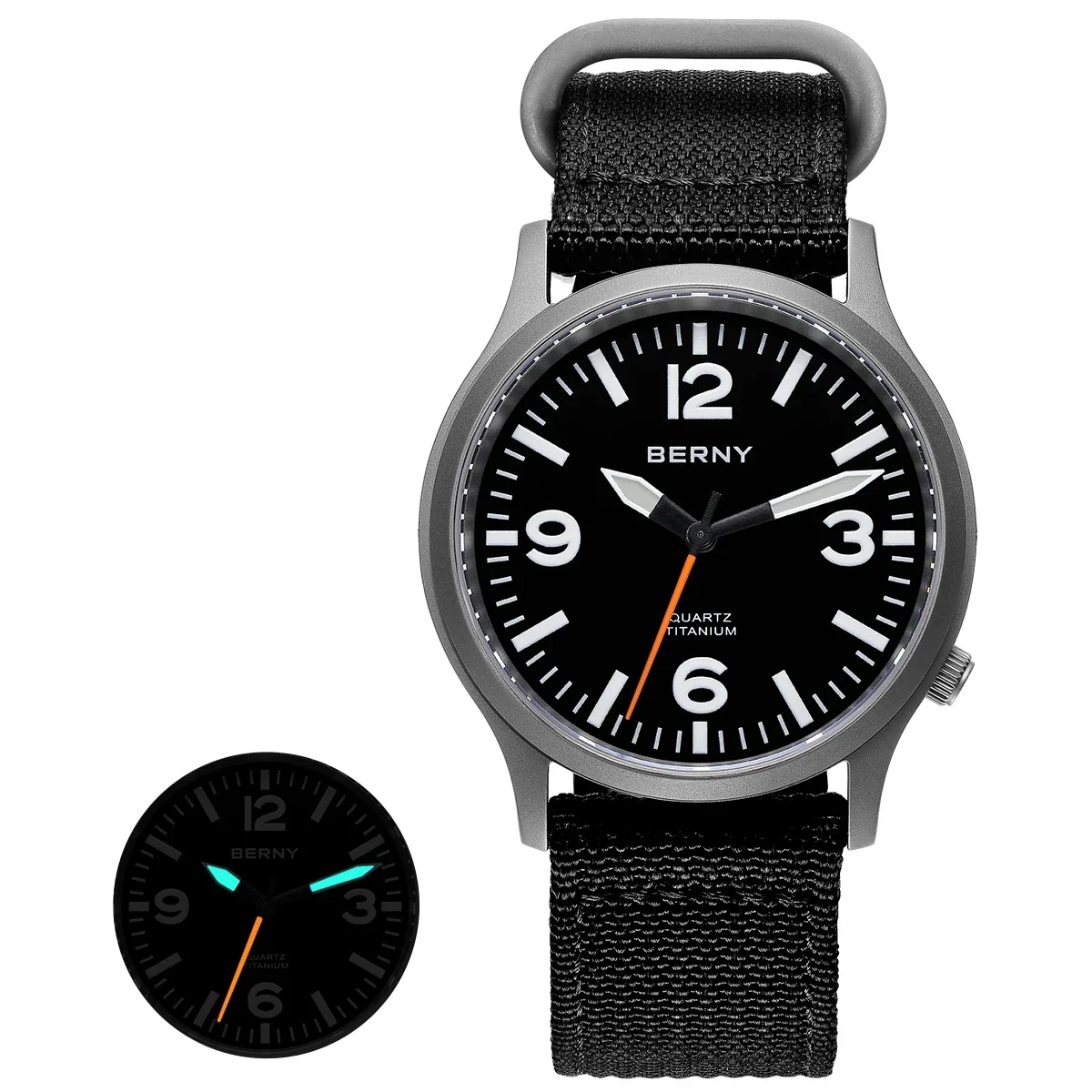 Berny Pełne tytanowe zegarki dla mężczyzn Super Luminous Sapphire Sports Field Field Quartz Watch VH31 Pilot Na rękę