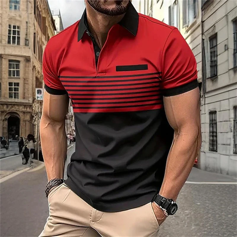 Men's Color Block Print Short Sleeve Golf Shirt Summer Casual Daily Oversized Business Style Mature Charming Man Necessary Tops