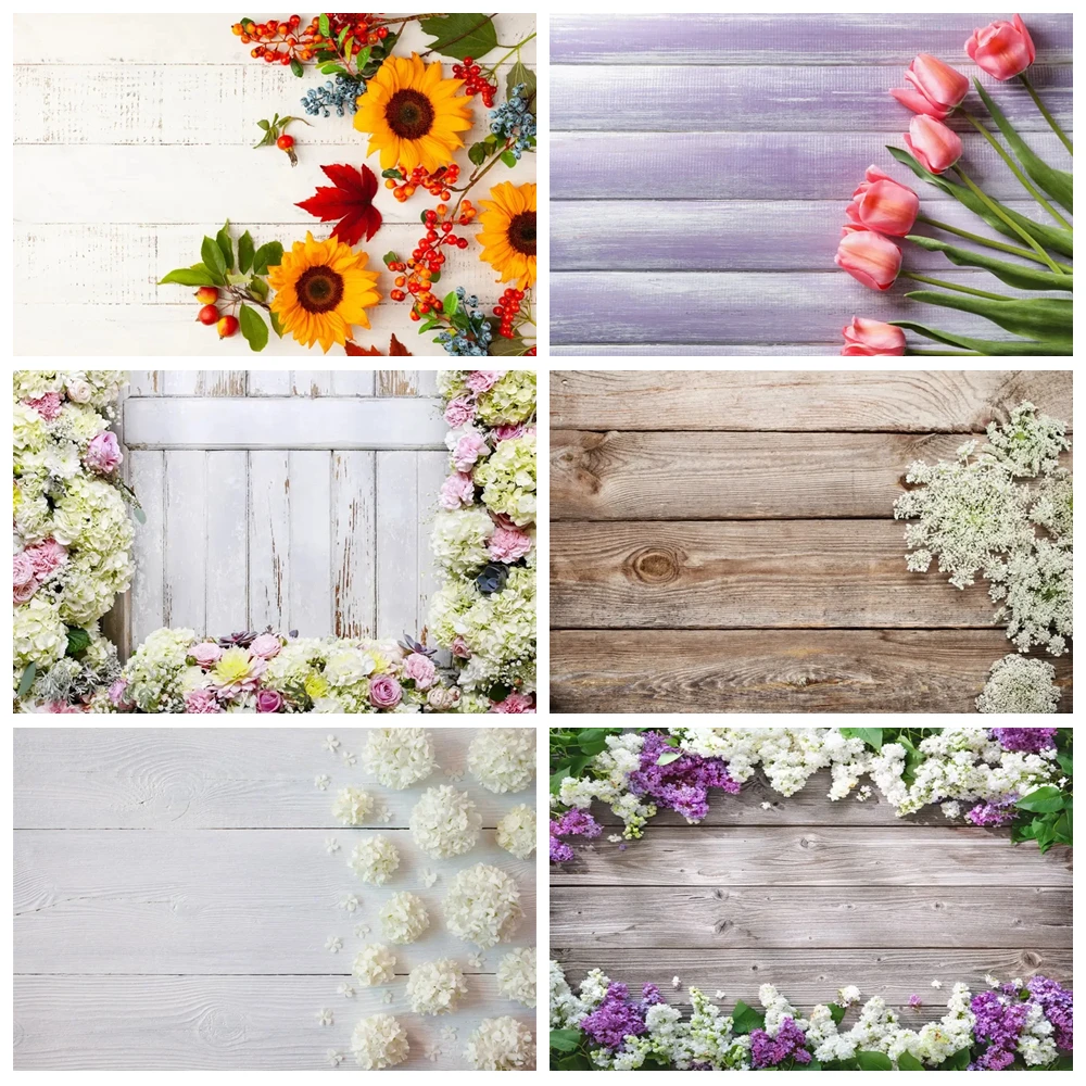 

Flower Wooden Wall Product Photography Backdrops Spring Wood Boards Photo Studio Backgrounds Birthday Portrait Photozone