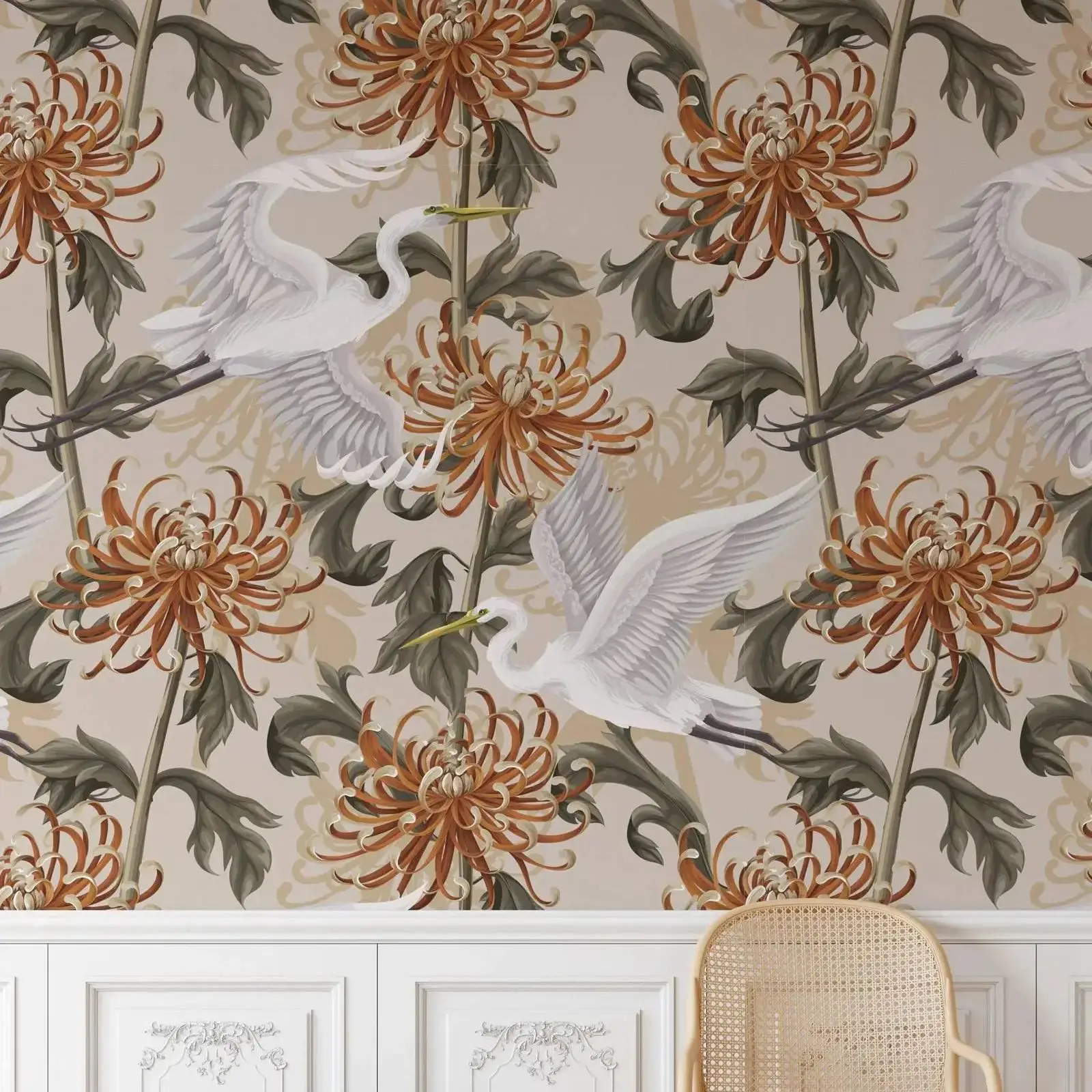 ورق جدران نباتي أنيق، خلفية بيج طبيعي، زهور قابلة للتقشير واللصق، ديكور غرفة فني ذاتي اللصق أو تقليد #3
