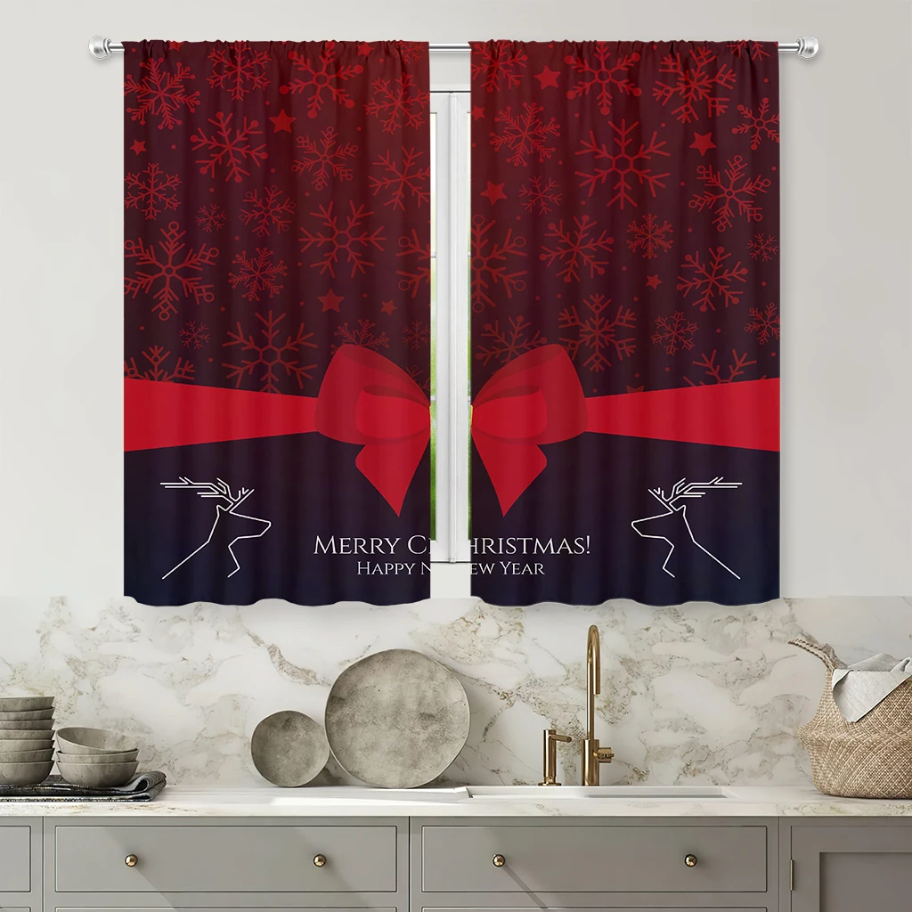 2pcs Christmas Bow-Print Curtains – Festive Holiday Decor For Children's Rooms And Dining Areas – A Gift For Kids