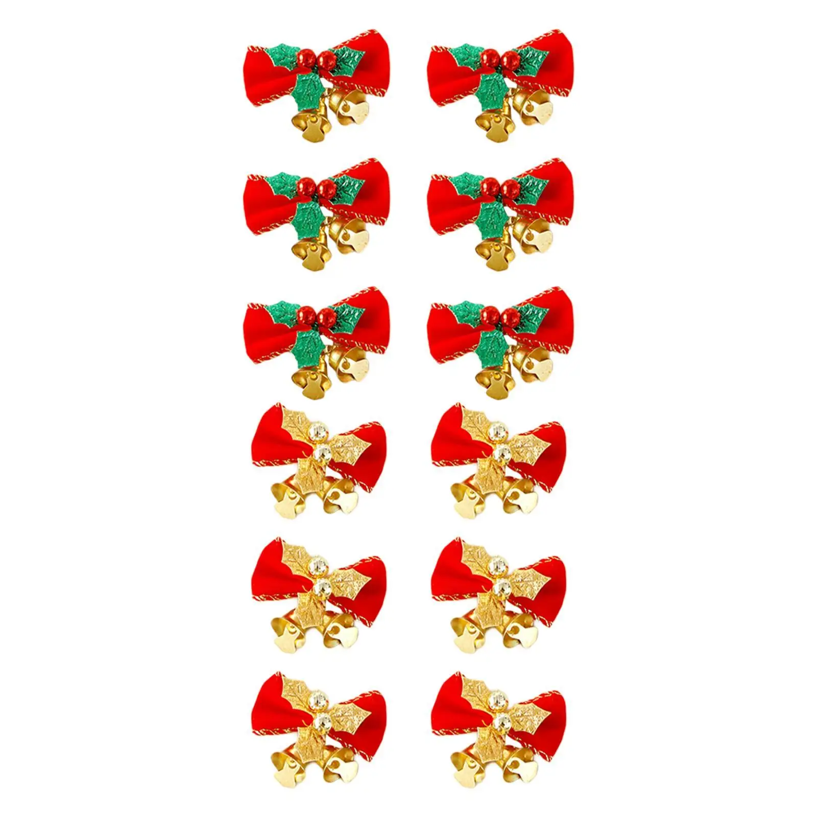 6 Pieces Christmas Bow with Bells Crafts Gift Mini Bowknot Ornament for New Year Festive Christmas Tree Party Wreaths Farmhouse