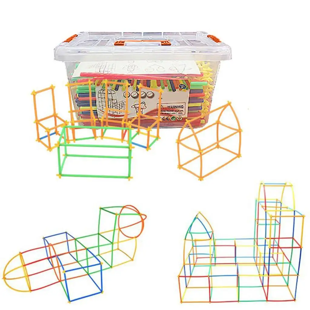 Interlocking Straw Building Toys for Boys Girls STEM Kit 500 Pieces Connectors and Sticks Creative Fort Constructor Educational