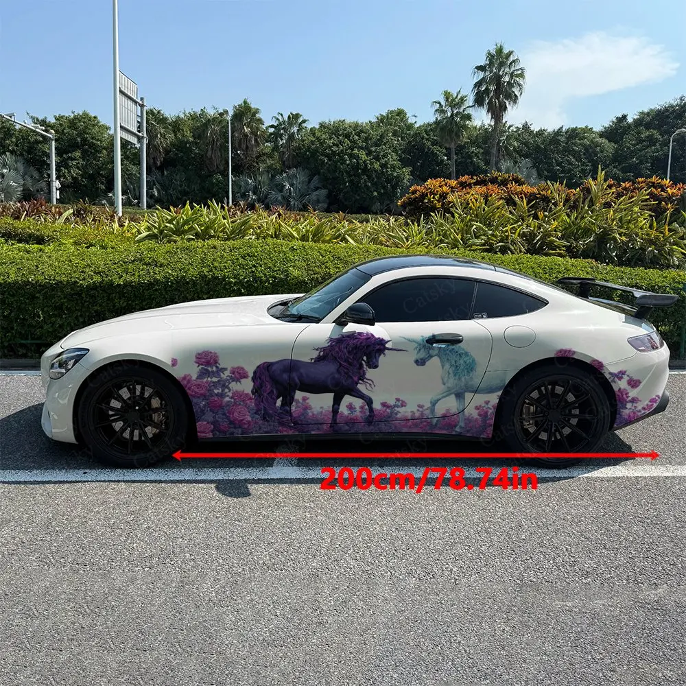 2pcs Romantic Couple Beasts Floral Car Side Wraps, Self-Adhesive PVC Waterproof & Scratch-Resistant Stickers, Car Accessory Gift
