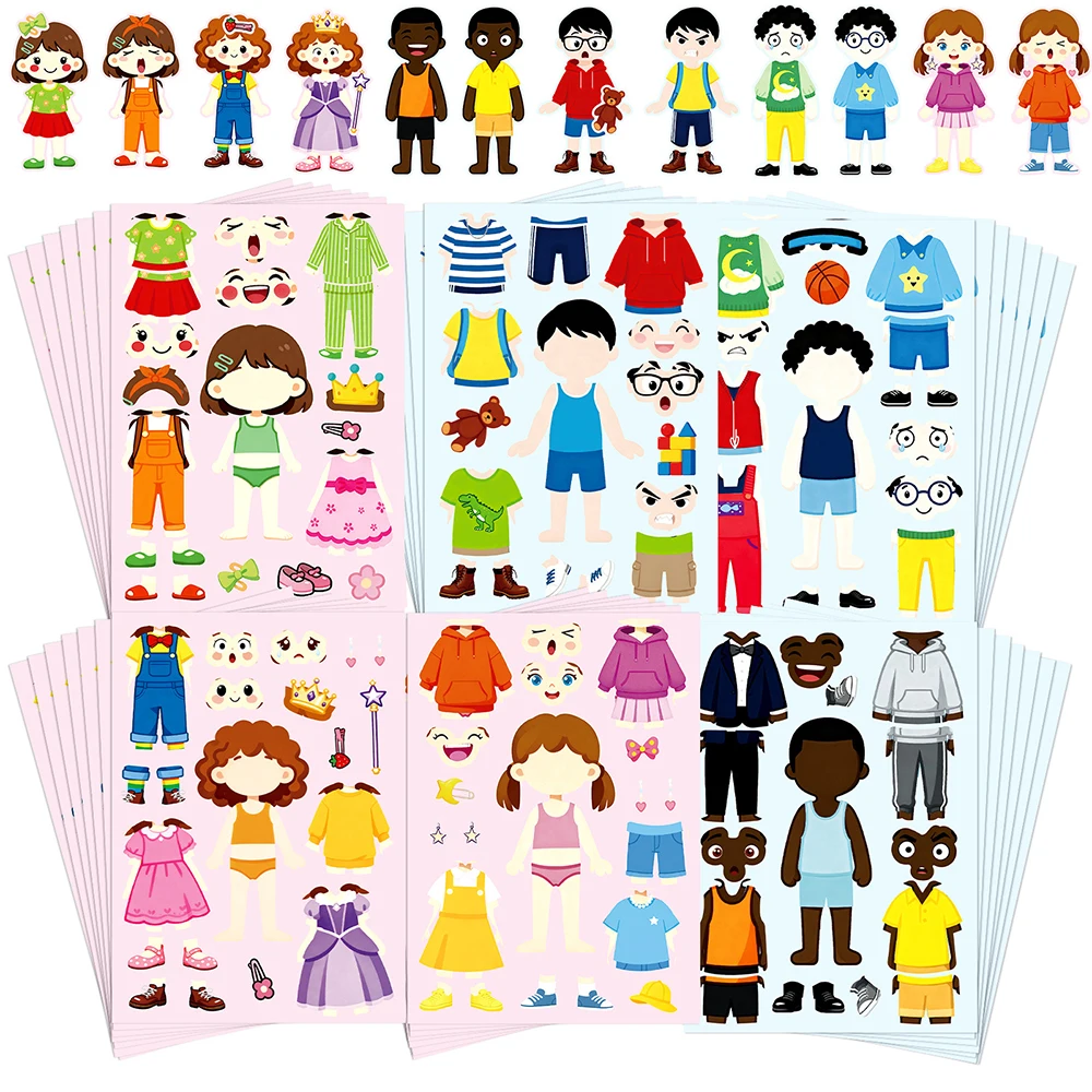 6/12 Blatt DIY Charakter-Anziehpuppen Gesichts-Puzzle-Aufkleber Lustiges Kreatives Zusammenbau-Puzzle-Spielzeug Handgemachtes Spiel-Abziehbild Party-Geschenk