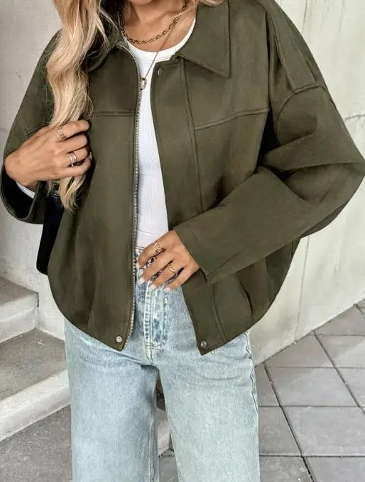 Women's Jacket 2025 Autumn and Winter New Loose Casual Jacket Top Collar Long Sleeve Coat Street Fashion Retro Casual Jacket