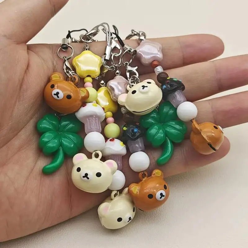 Kawaii Rilakkuma Cartoon Pendan Anime Creative Clover Mobile Phone Chain Keychain Ccd Decoration Couple Accessories Holiday Gift