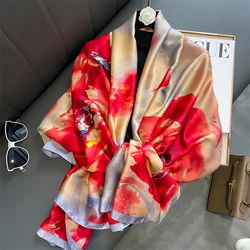 Fashion Muffler Women Silk Winter Scarf New 180*90cm Luxury Design Print Lady Beach Shawl Scarves Smooth Foulard Female Hijab