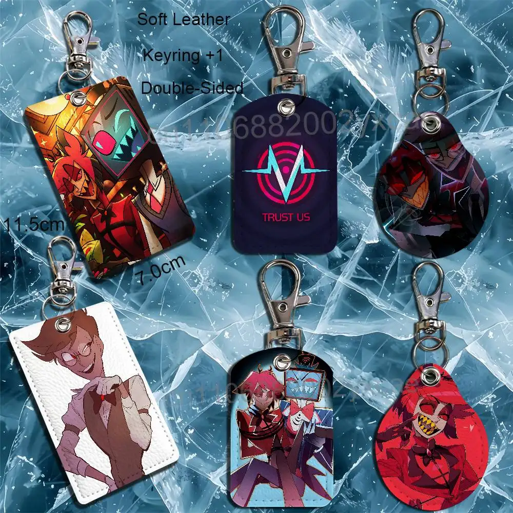 

3V Leader Vox Hazbin Alastor Hotel Rectangle ID Card Case Keychain Access Card Bag Key Tag Ring Leather Holder Key Ring Access