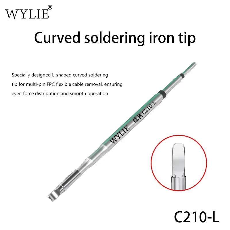 WYLIE C210‑L Curved Soldering Iron Tip For C210 Handle Multi‑pin FPC Flexible Cable Disassembly Mobile Phone Repair Soldering