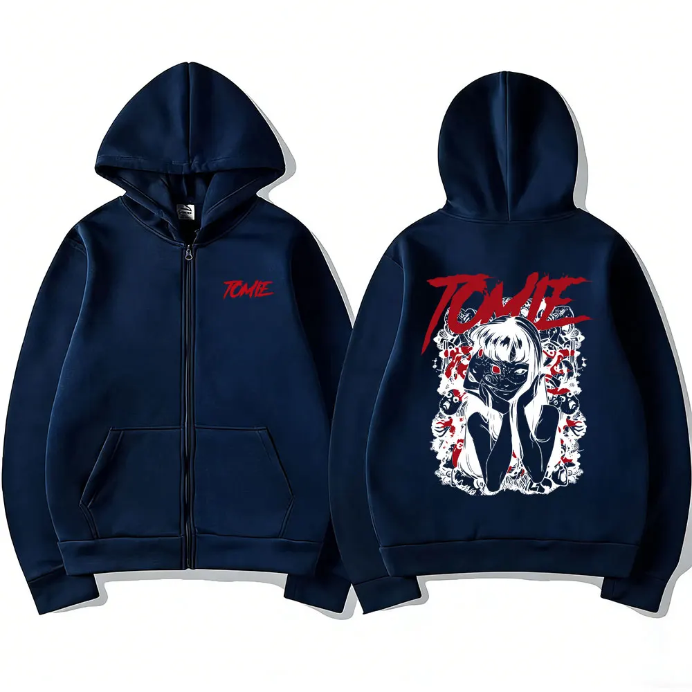 Japanischer Anime Tomie Junji Ito Reißverschluss-Hoodie für Männer und Frauen Vintage Manga Horror Zip-Up-Jacke Unisex Casual Fleece Zip-Up-Sweatshirt – Detail 5