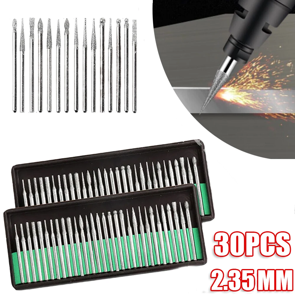 30pcs Diamond Grinding Needle Point Engraving Carving Deburring Polishing Jade Woodworking Tool And Accessories Drill Bit Rotary