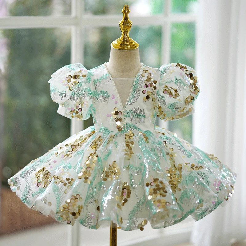 

Toddler Girls Green Pageant Dresses Birthday Party and Wedding Luxury Short Evening Gowns Kids Princess Children Princess Dress