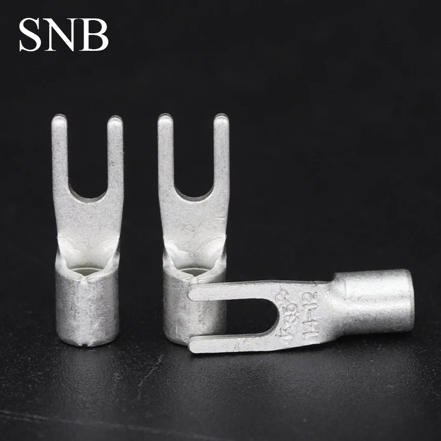 SNB1.25/2/3.5/5.5/8/14/22 Copper Brass U Fork Furcate Wire Cable Electric Connector Lugs Spade Non-Insulated Crimping Terminal