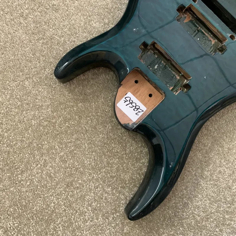 EB565 Blue Quilted Maple+Solid Mahogany for 7 Strings Floyd Rose Guitar Body Unfinished with Damages for Replace and DIY Sales