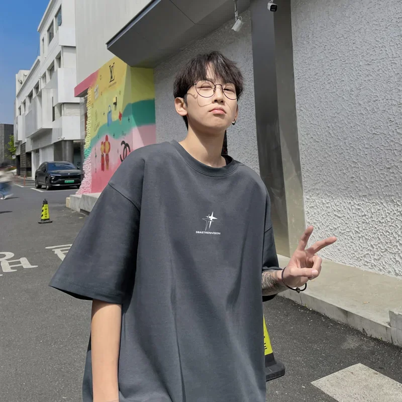 Men\'s Oversized T-shirts 5XL Fashion White Cotton T Shirt for Men Casual Summer Wear Star Print Tee Shirts Men Clothing