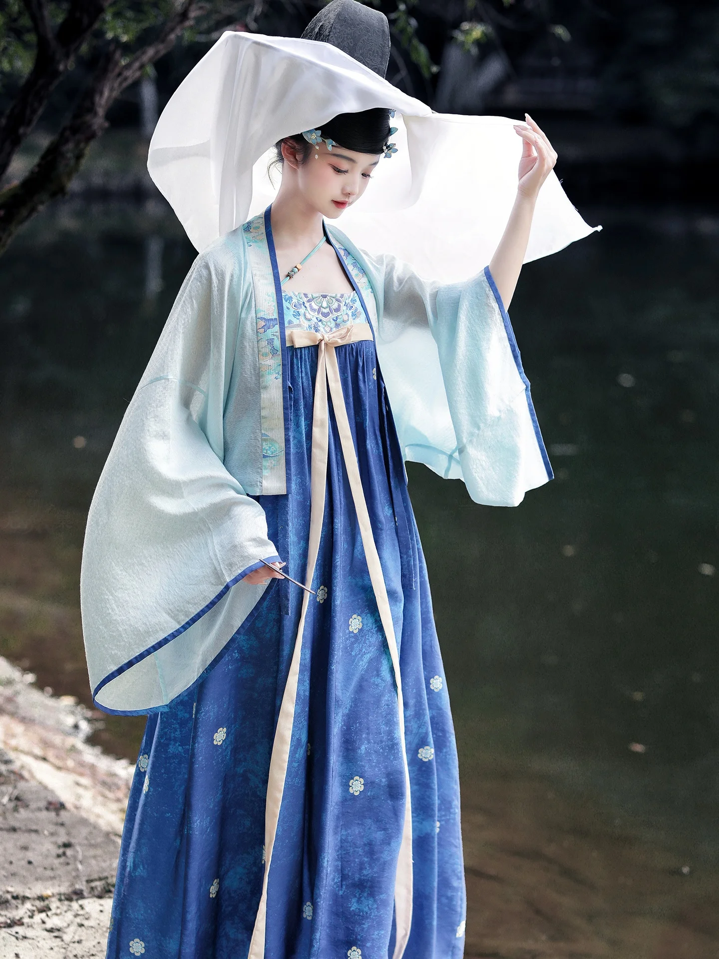 Yangguan Blue Snow Tang Dynasty Hanfu Set New Summer Open Cardigan Chest Length Skirt Ensemble Chinese Brand Silk Material