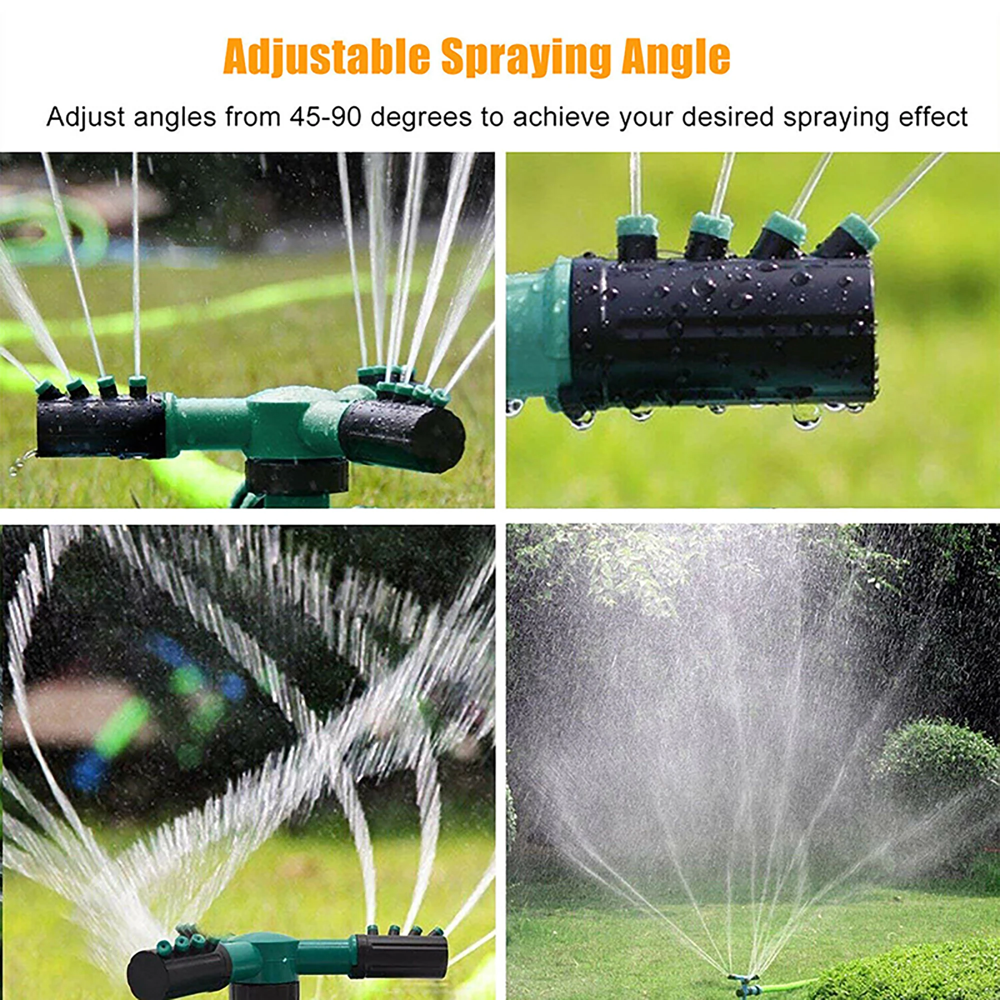 3-Arm Rotating Sprinkler with Spiked Supporter Lawn Grass 360° Automatic Irrigation Nozzle Flower Vegetable Plants Watering Tool