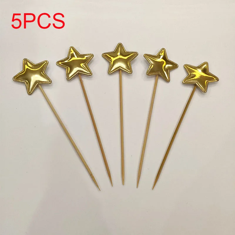 5pcs Colorful Star Love Heart Shaped Crown Cake Topper Happy Birthday Cupcake Topper Kids Favors Party Supplies Home Decoration