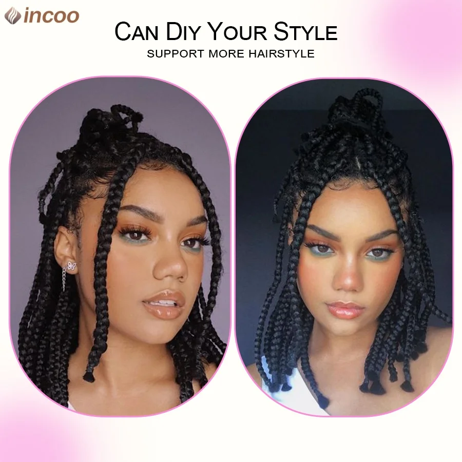 الاصطناعية 10 بوصة صندوق شعر مستعار مضفر للنساء السود قصيرة بوب شعر مستعار مضفر كورنو تجديل خصلات الشعر المستعار القبلية كامل الدانتيل الضفائر الباروكات #3