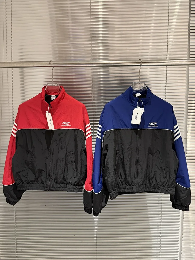 

Protocol Index Talk Reflective Striped Color Block Jacket Unisex Zip-Up Stand Collar Sport Windbreaker Sportswear Outerwear