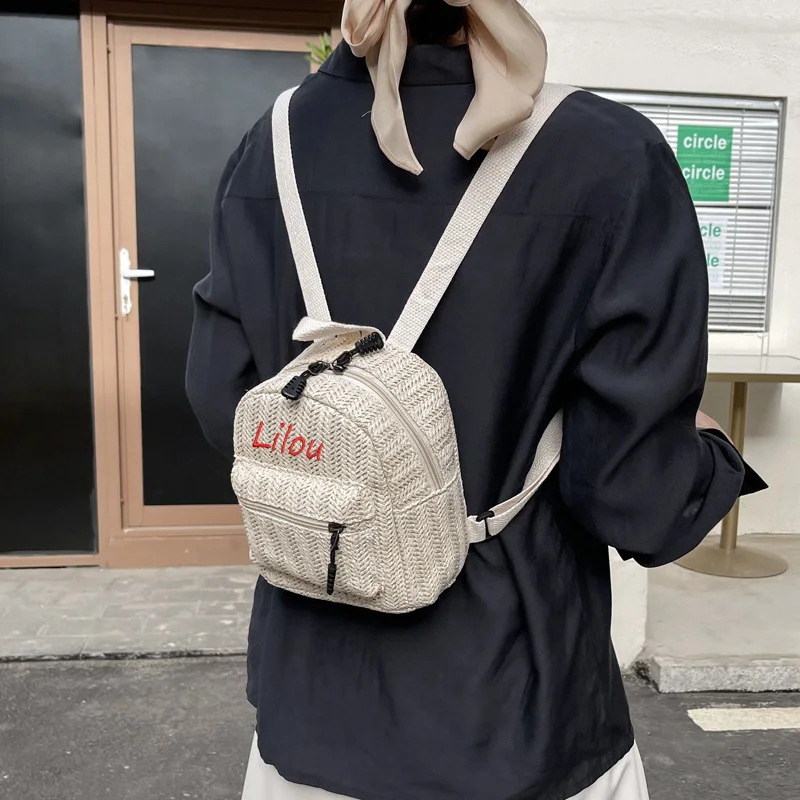 Sac à Dos Tissé avec Nom Personnalisé pour Fille, Bandoulière Simple et Décontracté, Double, Solide et à la Mode