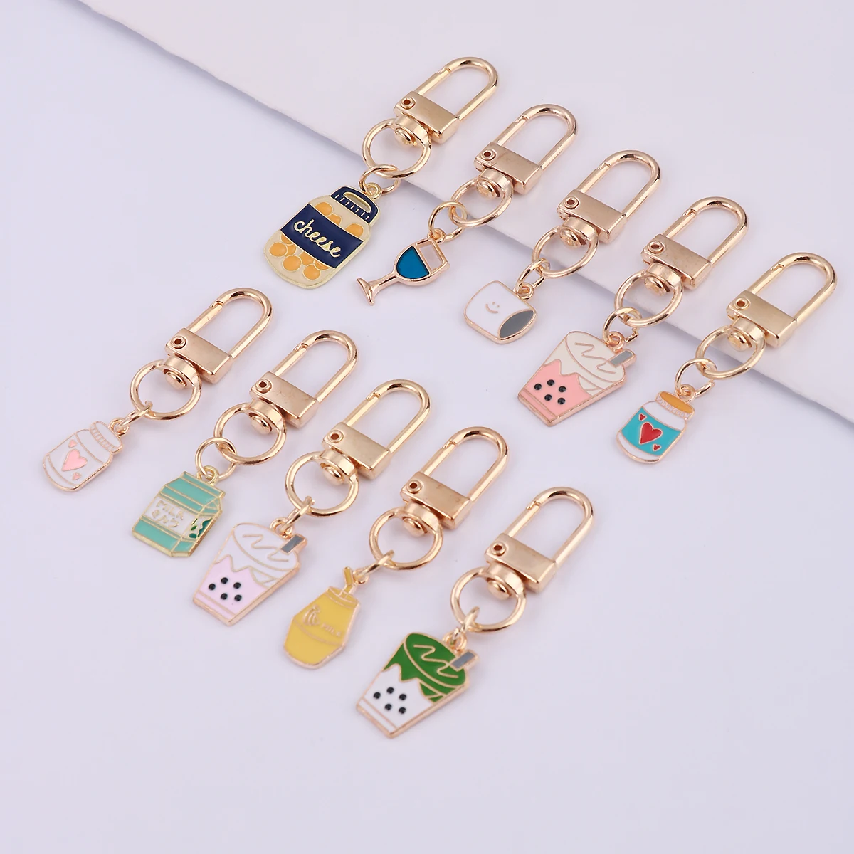 

10Pcs Cute Alloy Milk Tea Drink Keychain Fashion Metal Key Ring Decoration Wallet Bag Backpack Accessories Party Supplies