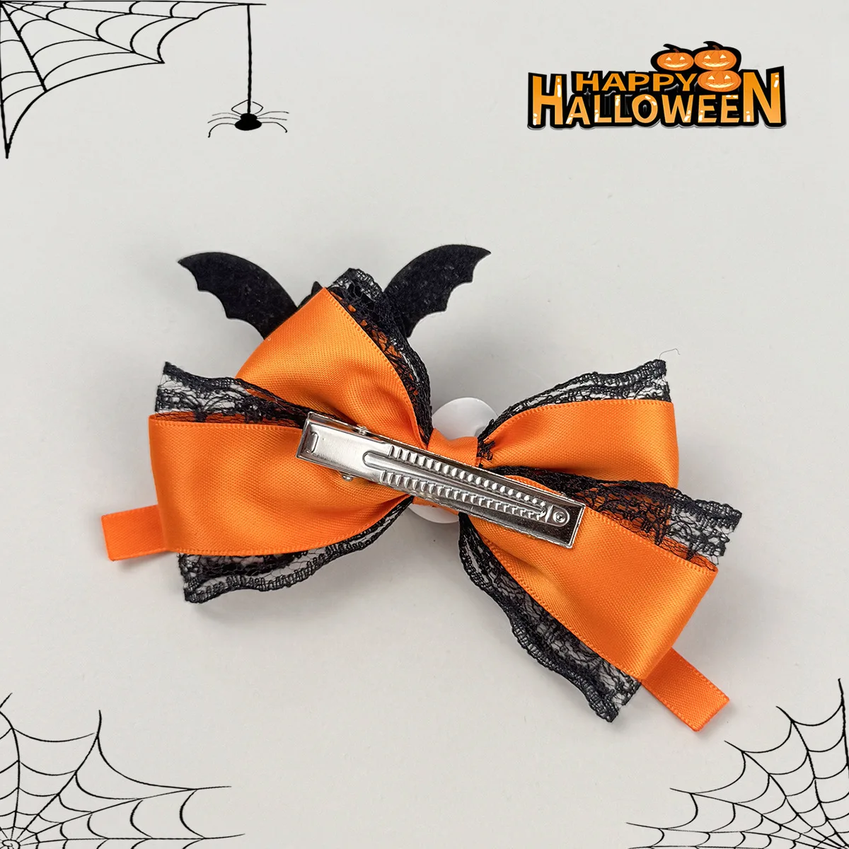 1PC Halloween Orange Lace Bow Hair Clips Black Bat Decor Satin Ribbon Barrettes Cosplay Party Costume Hair Accessories for Girls view 4