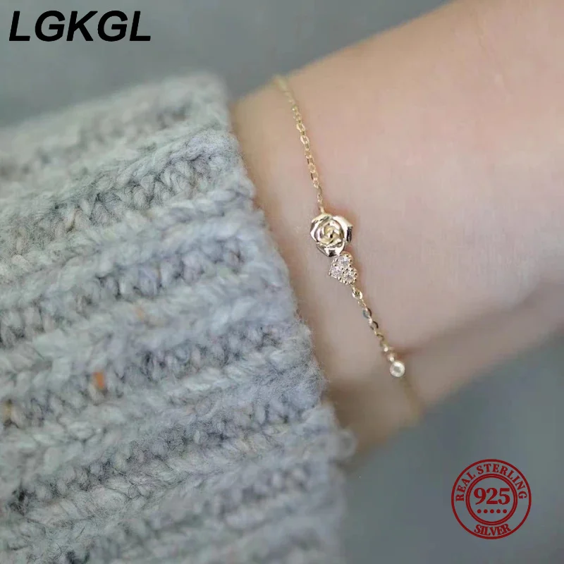 

LGKGL 925 Sterling Silver Rose Flower Bracelet for Girl Romantic Love Flash the Little Prince's Rose Bracelet Gift