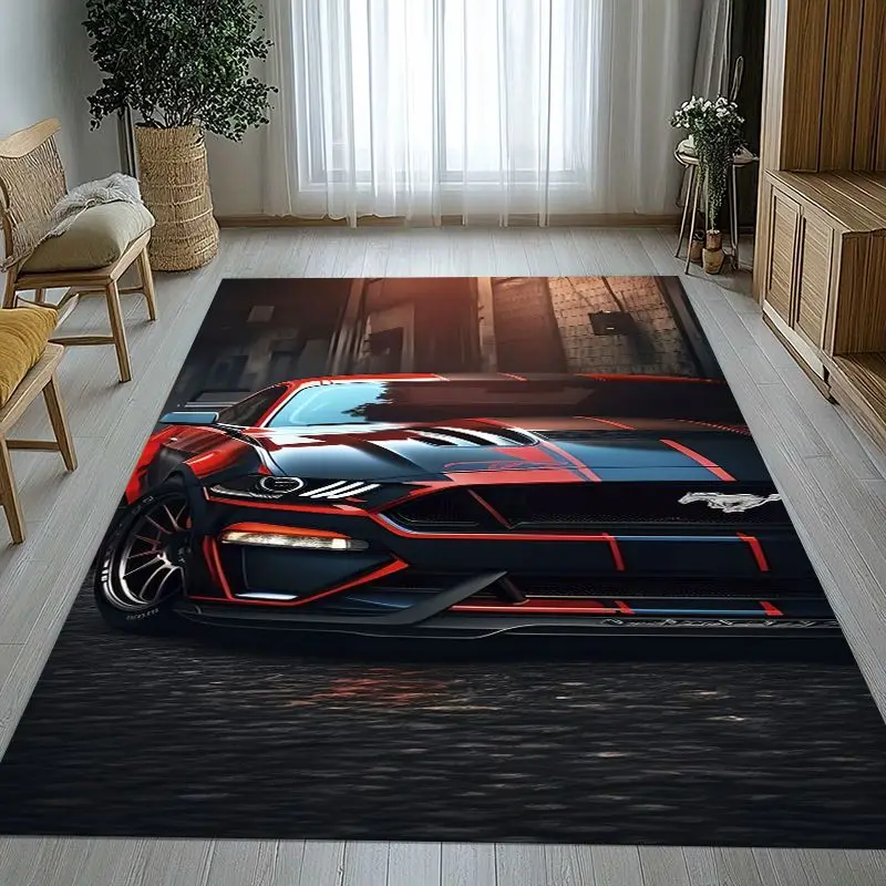 Vintage M-Mustang Racing Biker Garage Soft Non-Slip Large Area Rug for Living Room,Bedroom Carpet Mat for Sofa,Moto Home Decor