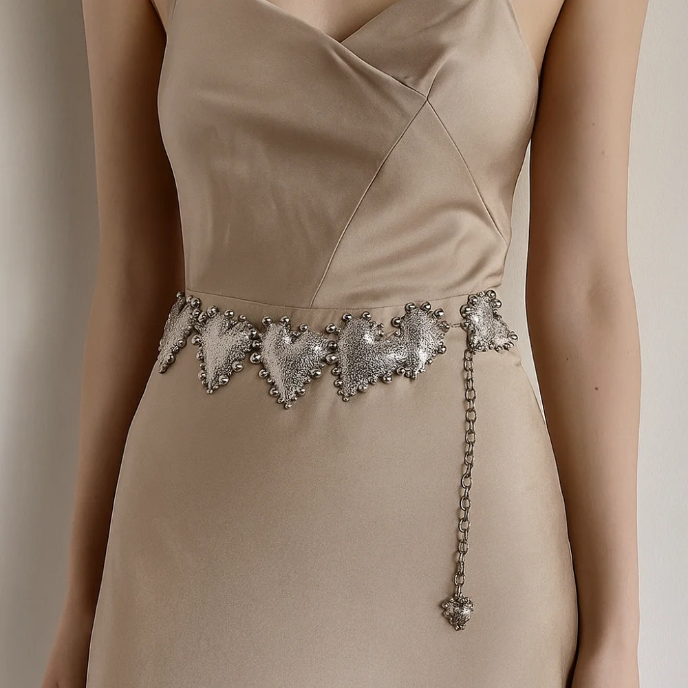 

Elegant Vintage Alloy Waist Chain Punk Silver Heart Chain Waistband Large Jeans Decor Adjustable Belt Waist Accessories