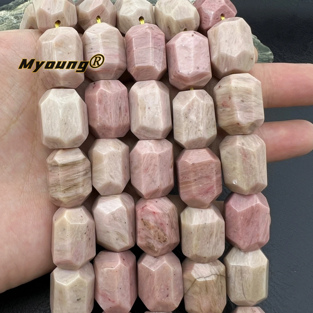 Large Faceted Natural Stone Rhodonite Cutting Nugget Beads For DIY Jewelry Making MY240126