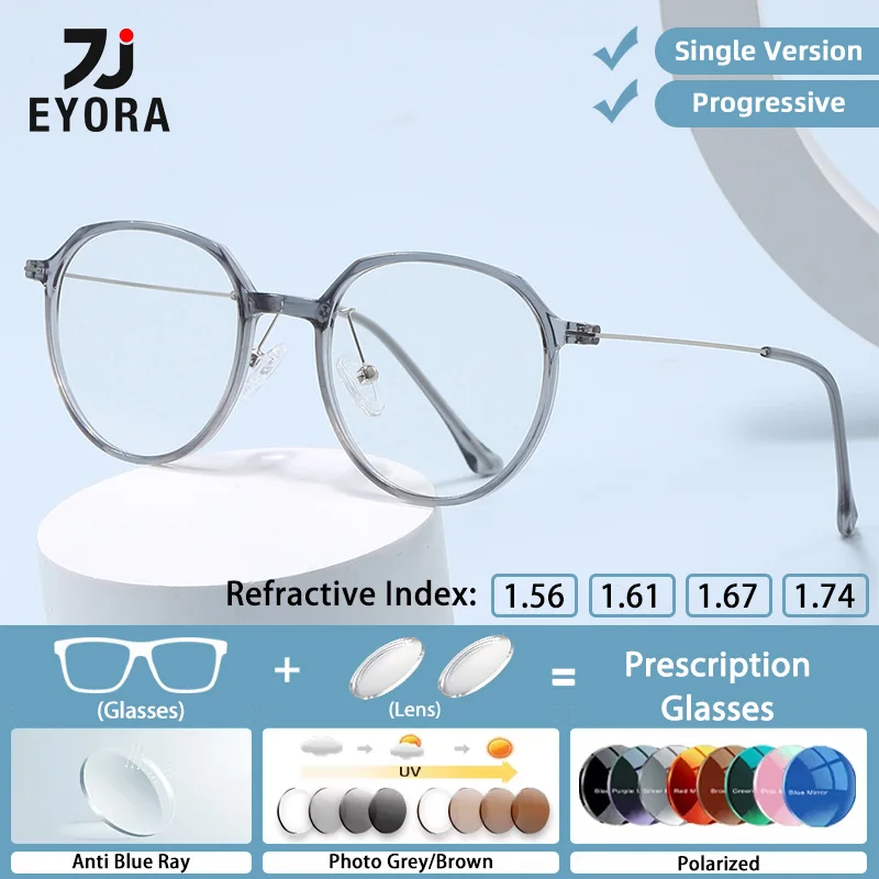 

EYORA Fashion Versatile Skinny Face Reading Glasses Myopia Eyewear Hyperopia Anti Blue Ray Progressive Photochromic Eyewear Lens