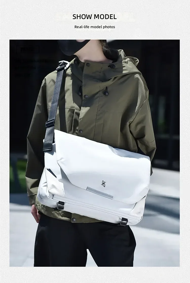 Große Umhängetasche mit viel Stauraum, wasserdichte Messenger-Tasche, mit Magnetverschluss, Handtasche für Laptops, ideal für Studenten und Männer. – Detail 16