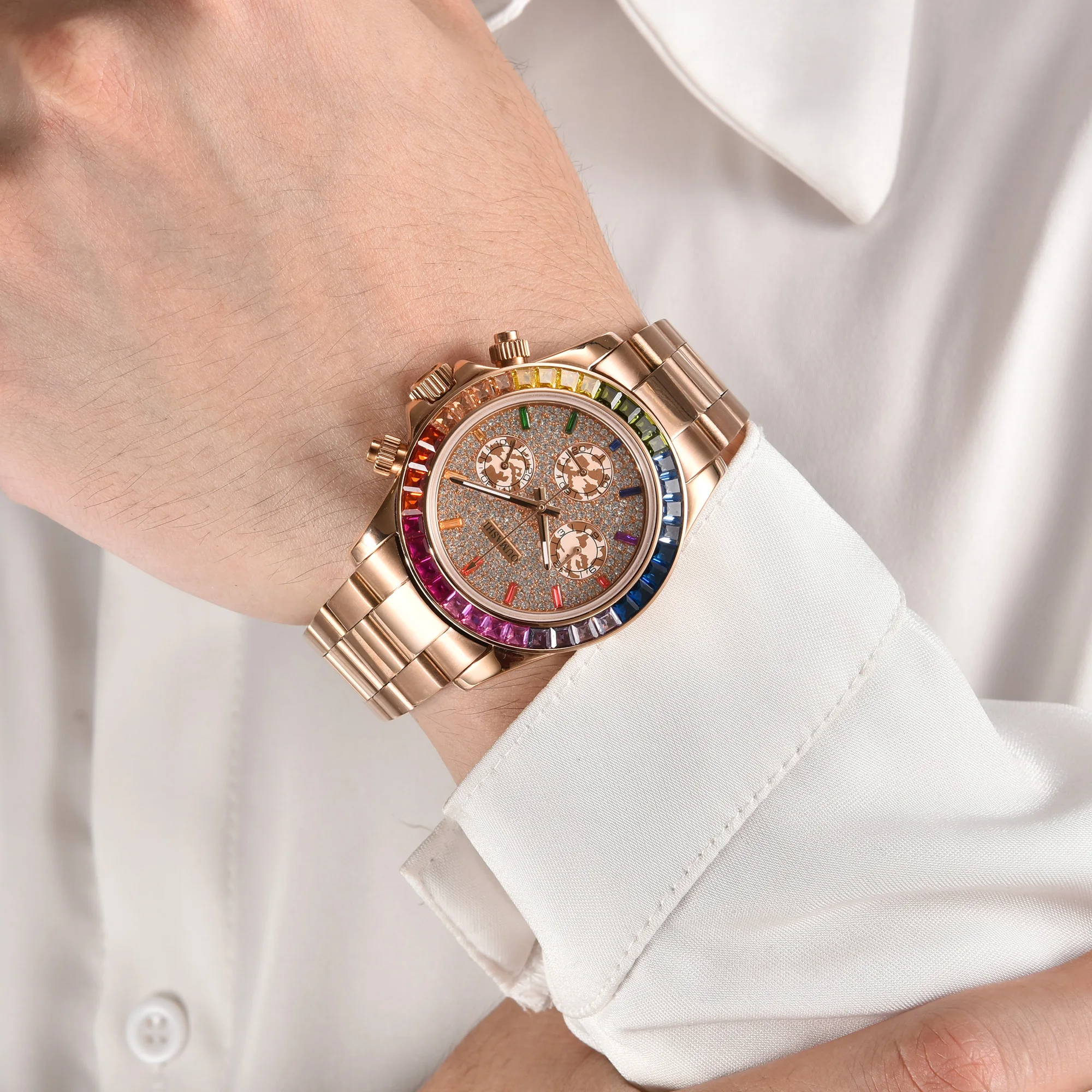 ساعة كرونوغراف VK63 للرجال من زجاج الياقوت المقاوم للصدأ مقاومة للماء حافظة صلبة مضيئة ساعة رياضية للرجال