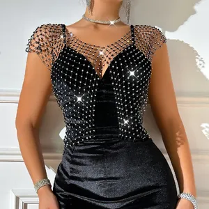 Sexy See Through Rhinestone Crop Top for Women 2023 Trendy Shiny Diamond Fishing net Tank Top Rave Night Club Outfits Short Top 10 best sales mecool i - №4