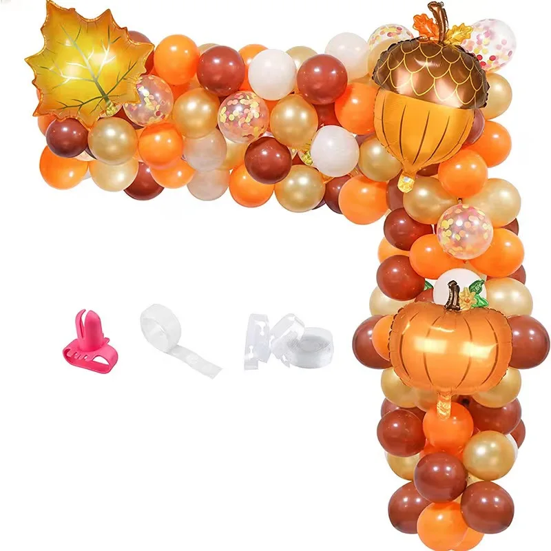 Thanksgiving Balloon Chain Set Brown Maple Leaf Pumpkin Pine Cone Aluminum Film Birthday Holiday Party Setup