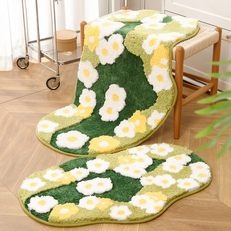 

3D Flower Pattern Bathroom Mats Shaggy Bedside Carpet Non-slip Water-absorbent Area Rugs Moss Special-shaped Floor Carpet Home