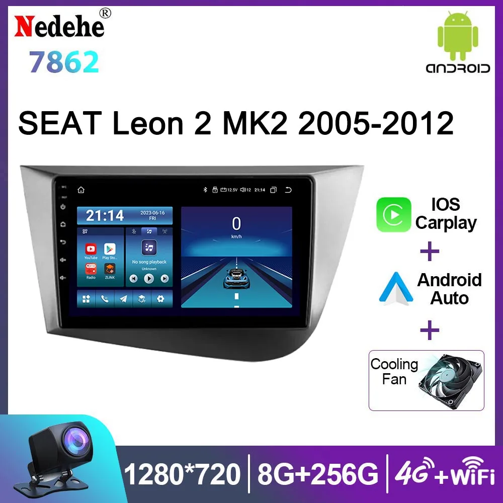 Android 14 Беспроводной Carplay для Seat Leon 2 MK2 2005-2012 Автомобильный радиоприемник Мультимедийный видеоплеер Навигация GPS Стерео головное устройство 4G