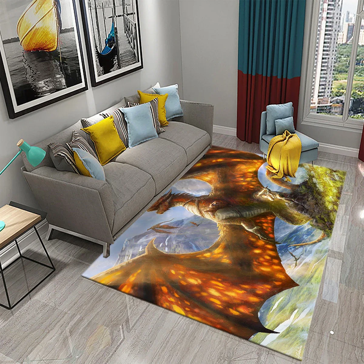 3D Colorful Dragon Pattern Carpet Kitchen Bathroom Living Room Kid Bedroom Entrance Non-slip Absorbent Fashion Home Decor Carpet