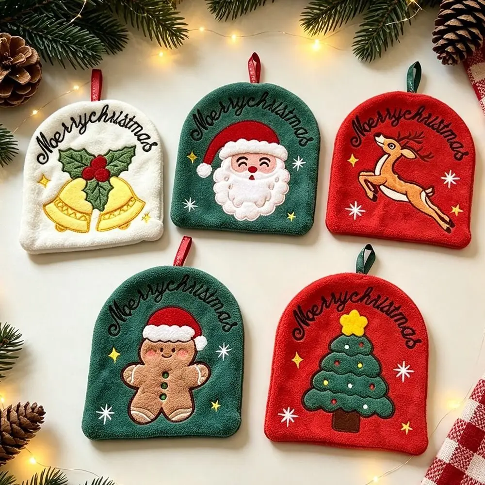 Water Absorption Christmas Hand Towels Quick-drying Coral Fleece Christmas Tree Handkerchiefs Hanging Cleaning Dishcloths