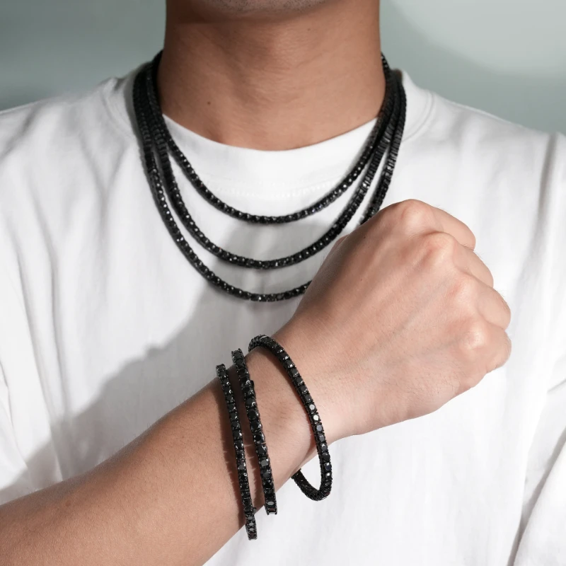 4-5mm Zwart VVS1 Moissanite Tennis Armband 316L Rvs Hiphop Mannen Sieraden Link Chain Armbanden Pass tester met Gra - afbeelding 2