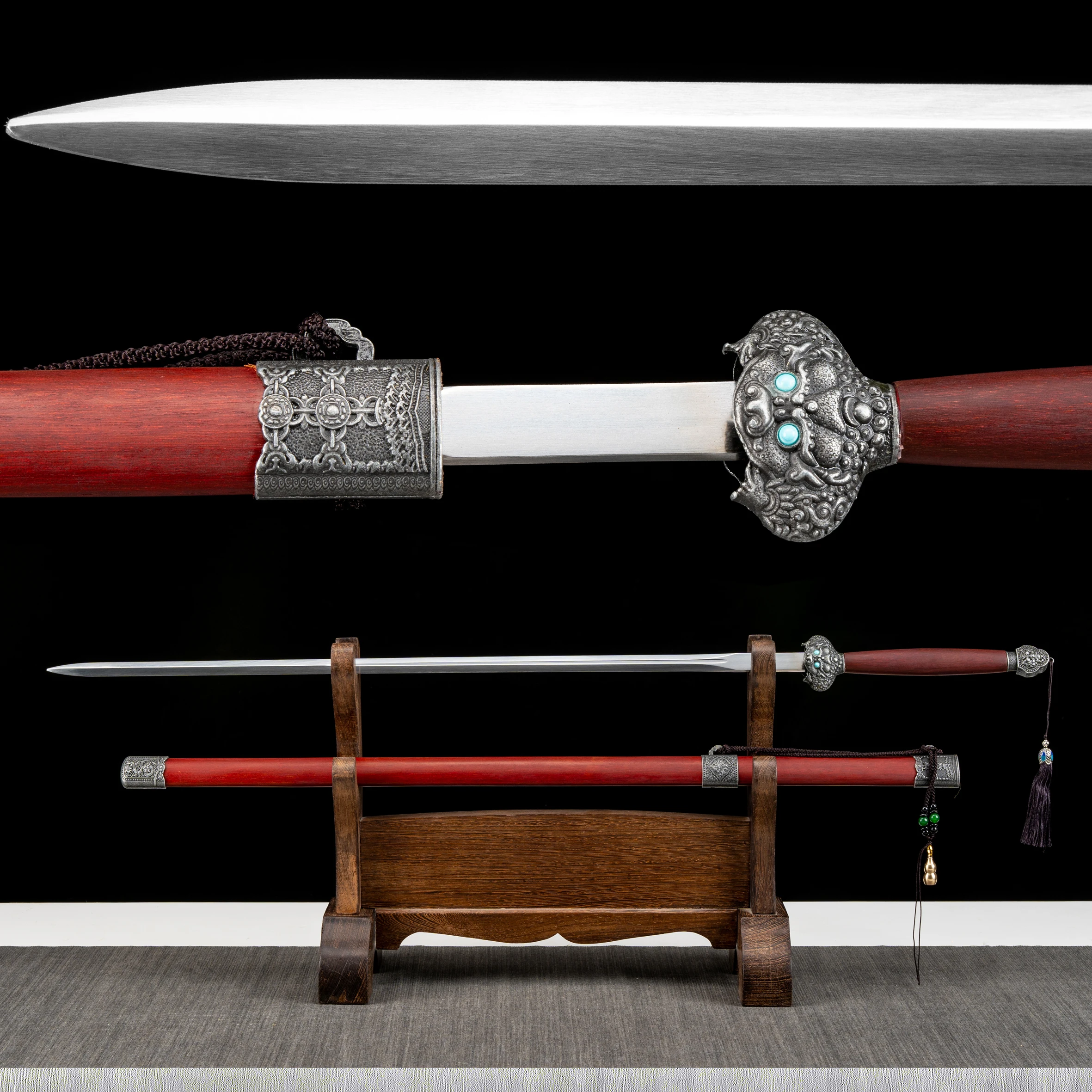 Cobra Sword, Dragon Phoenix Rosewood Scabbard Full Tang Solid Steel Blade Ideal Gift for Ninja Martial Arts Training,Unsharpened