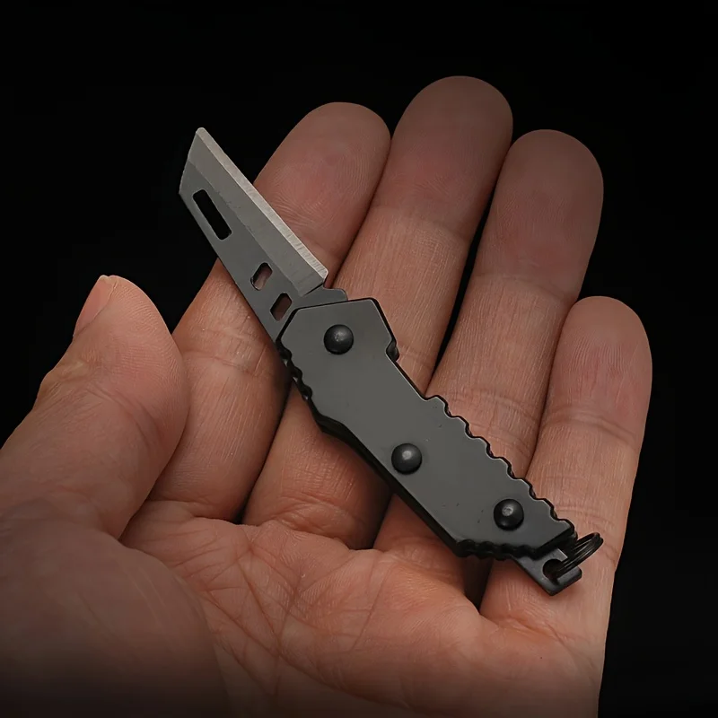 Black Serrated/Flat Edge Mini Folding Utility Knife - Parcel Opener, Pocket Blade, Keychain Carry, Perfect for EDC, Outdoor Use