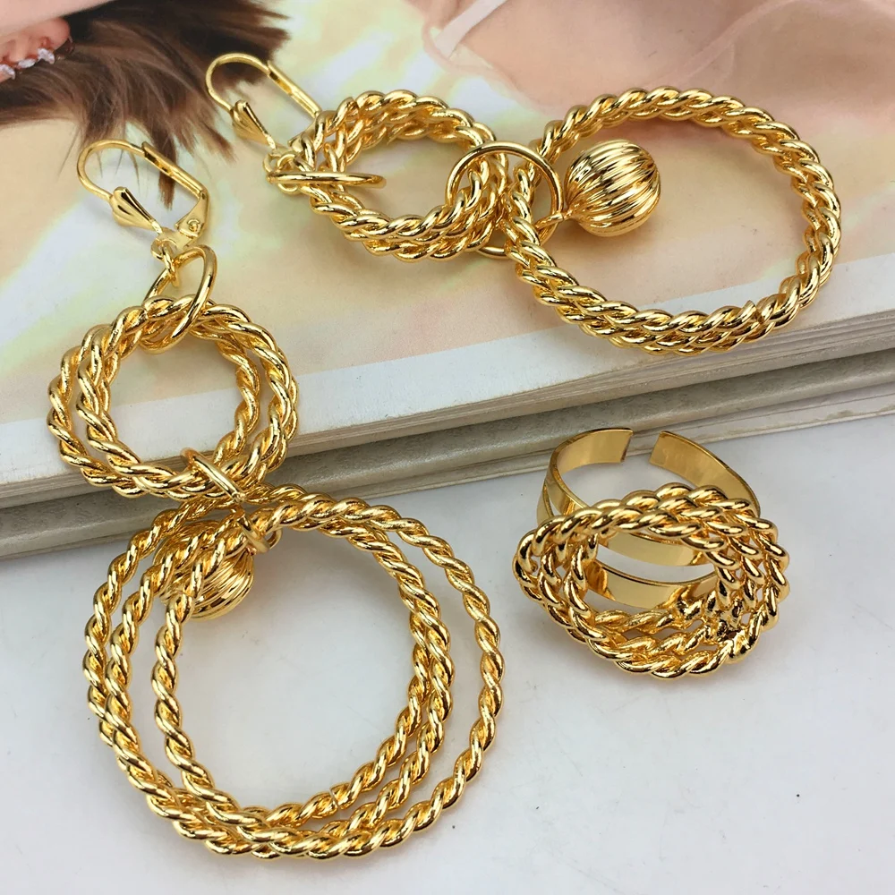 Yuminglai Dubai Gold Color Jewelry Set For Women 24K Gold Plated Luxury Brazil Jewelry Necklace Earring Bracelet Ring FHK17132